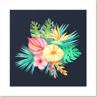 Tropical Flowers Floral Bouquet Yellow Pink Posters and Art